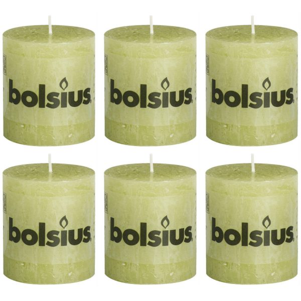 6 Bolsius Rustik Stumpenkerzen 80x68mm - Pastell Grün