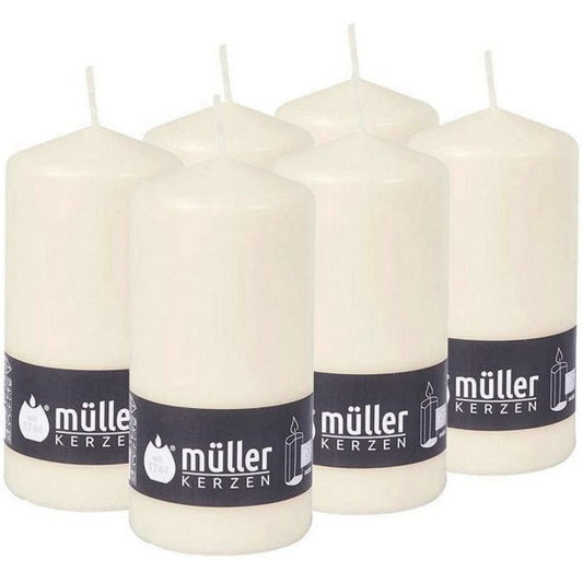 6 Müller Stumpenkerzen 135x68mm BBS Durchbrandsperre - Elfenbein
