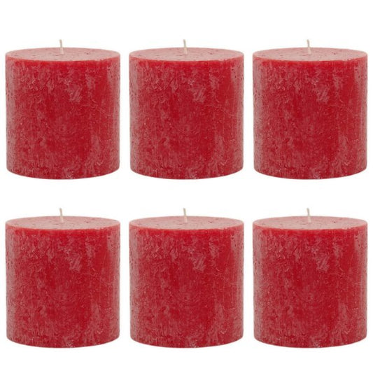 6 Rustik Stumpenkerzen 100x100mm durchgefärbt - ROT (2x3er)