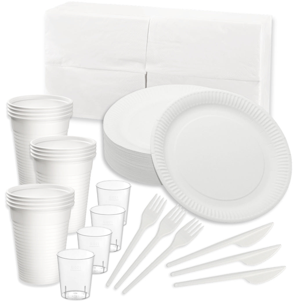 680 tlg. Party Set Einweg Pappteller Gabel Messer Becher Servietten SCHNAPSGLÄSER