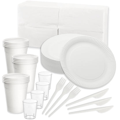 680 tlg. Party Set Einweg Pappteller Gabel Messer Becher Servietten SCHNAPSGLÄSER