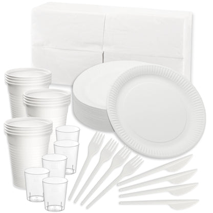 680 tlg. Party Set Einweg Pappteller Gabel Messer Becher Servietten SCHNAPSGLÄSER
