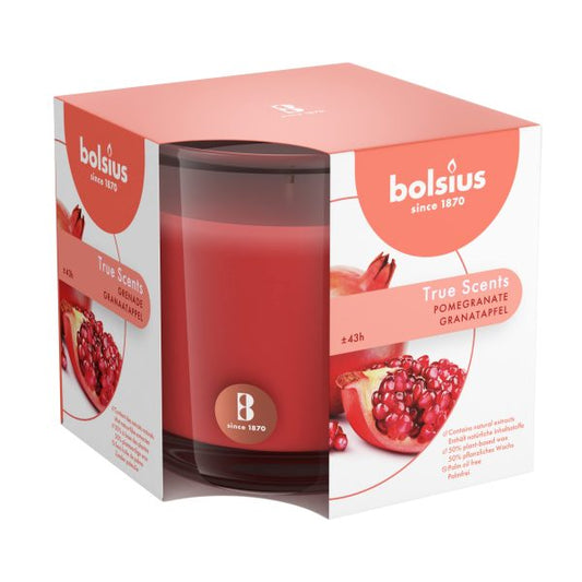 Bolsius True Scents Duftgläser 95x95mm Duftkerzen Kerzenglas Groß – Pomegranate