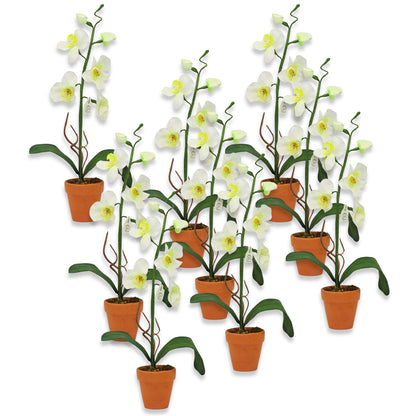 9er Set Künstliche Mini-Orchideen im Tontopf Blumen Kunstpflanzen 22x3cm weiß-gelb