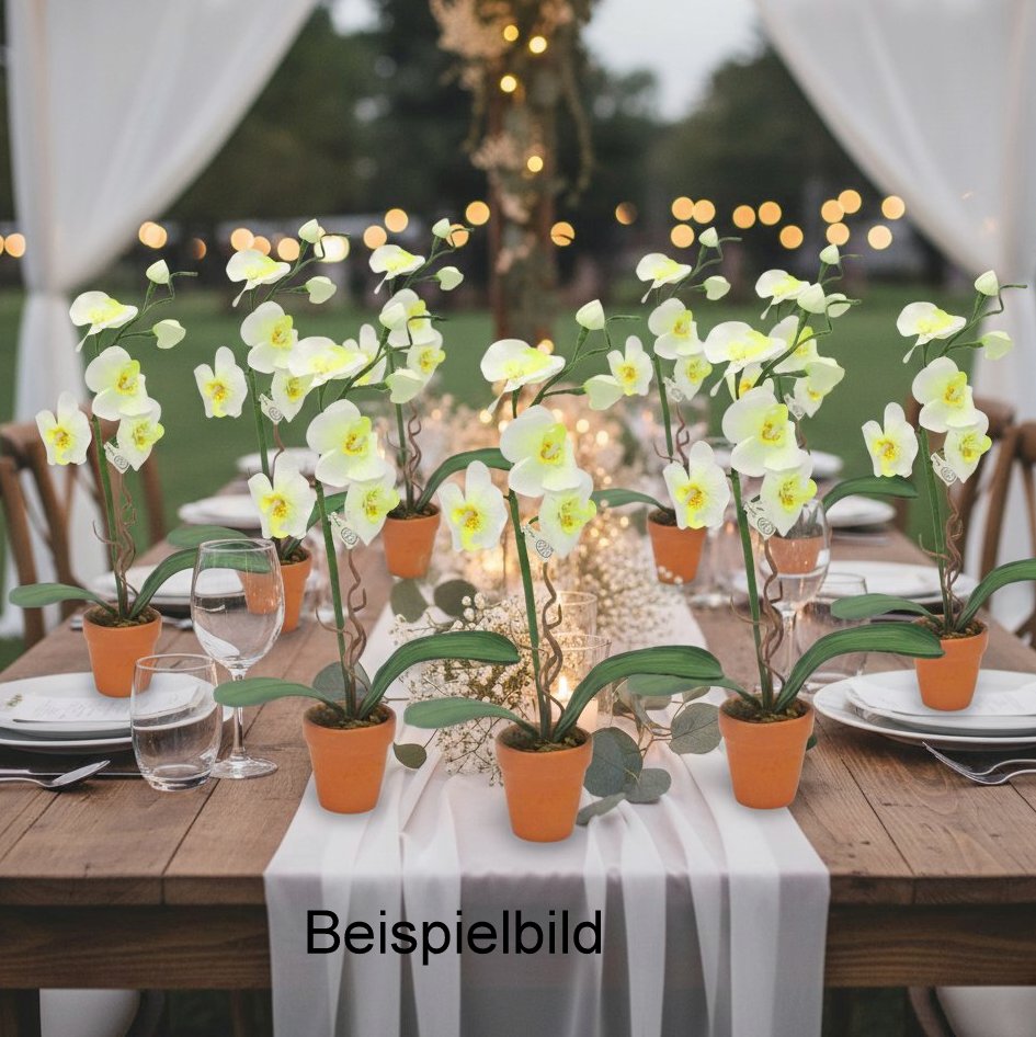 9er Set Künstliche Mini-Orchideen im Tontopf Blumen Kunstpflanzen 22x3cm weiß-gelb