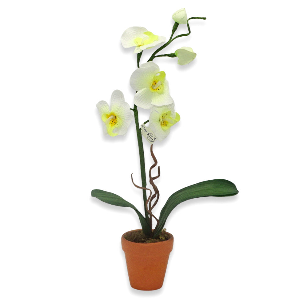 9er Set Künstliche Mini-Orchideen im Tontopf Blumen Kunstpflanzen 22x3cm weiß-gelb