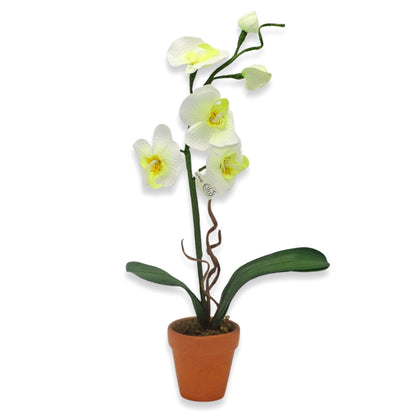 9er Set Künstliche Mini-Orchideen im Tontopf Blumen Kunstpflanzen 22x3cm weiß-gelb