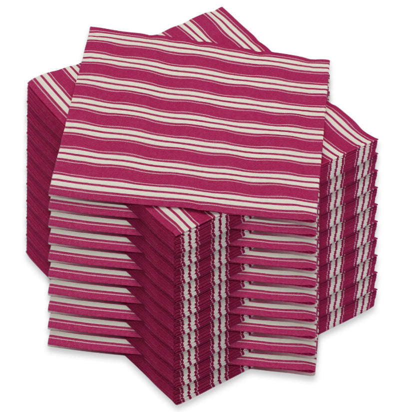 120 Stück Airlaid Servietten 40x40cm Stoffoptik - Burgunder Streifen (10 Pack x12er)