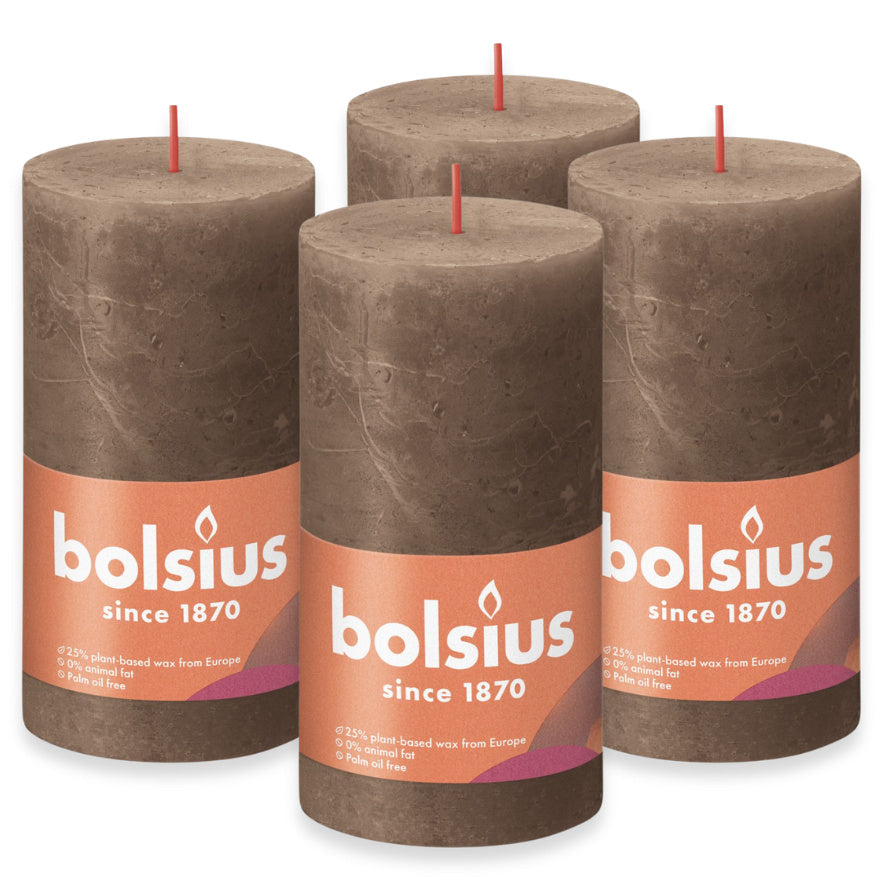 4er Set Bolsius Rustik Stumpenkerzen 130x68mm - Wildlederbraun