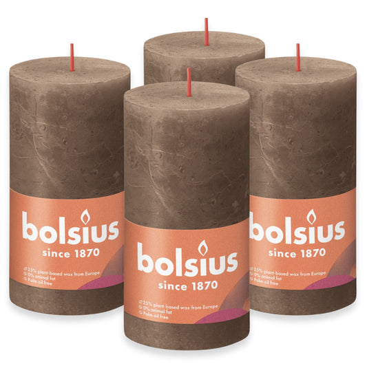 4er Set Bolsius Rustik Stumpenkerzen 130x68mm - Wildlederbraun