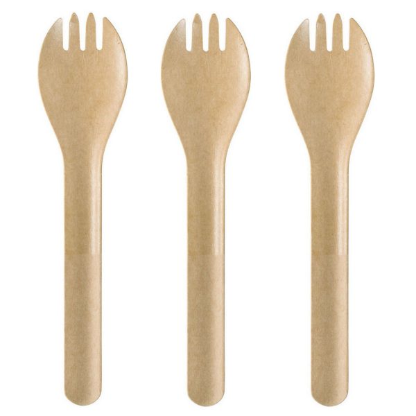 1.000 Bio Spork Gabel-Löffel 150mm Einwegbesteck Göffel (10x100er) Natur