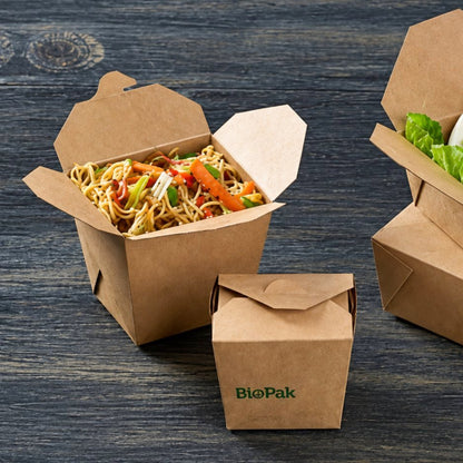 500 Stück Bio Nudelboxen Small 480ml Snackbox Kraftpapier eckig (10x50er) - Braun