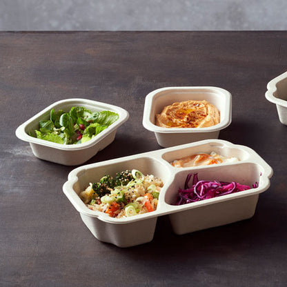 340-tlg Bio Bagasse Schälchen 300ml kompostierbar Dessertschale 138x113x37mm eckig Braun