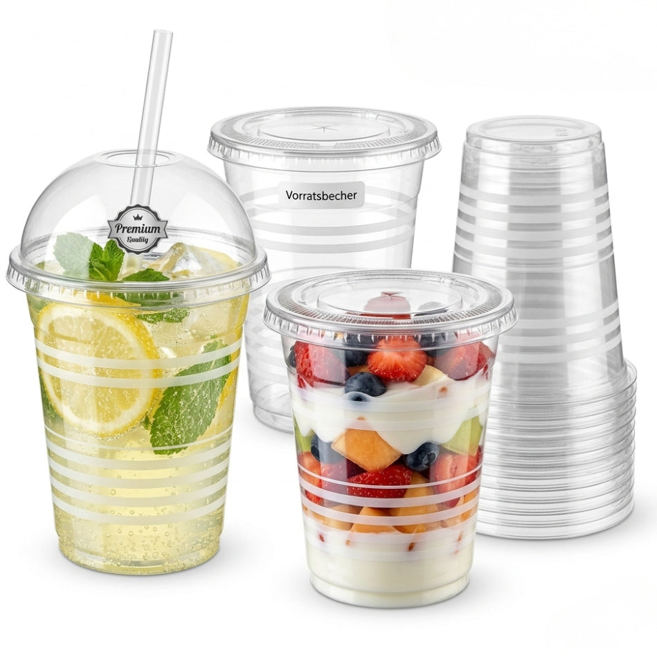 960 Stk Bio Plastikbecher 0,3L Ausschankbecher Trinkbecher klar mit Streifen (16x60er)