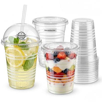960 Stk Bio Plastikbecher 0,3L Ausschankbecher Trinkbecher klar mit Streifen (16x60er)