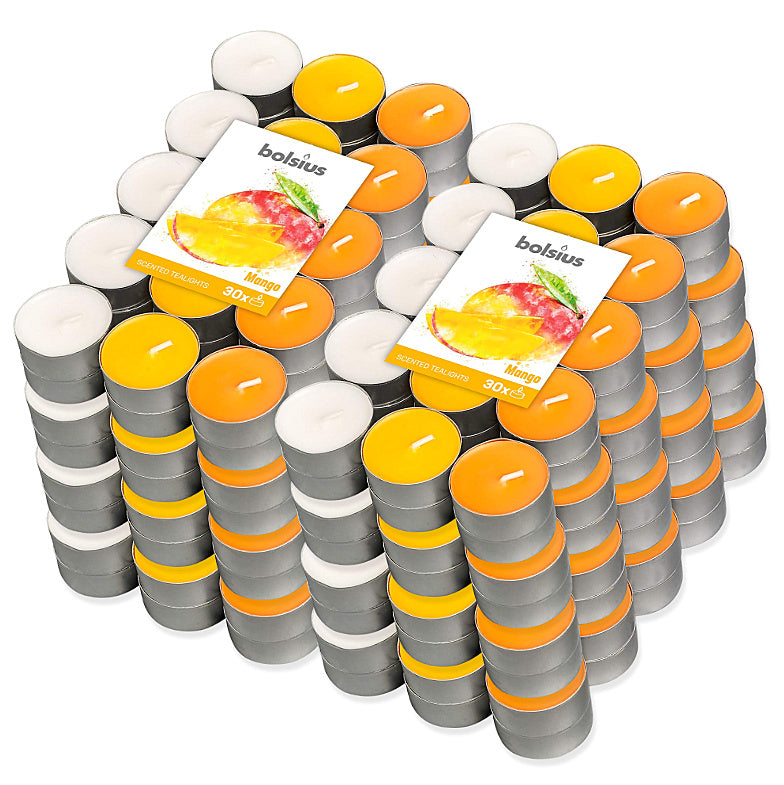 240 Stück Bolsius Duftteelichter 4h Teelicht Alu in drei Farben Duftkerzen - Mango (8x30er)