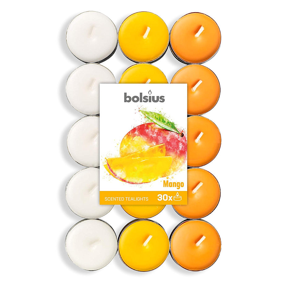 240 Stück Bolsius Duftteelichter 4h Teelicht Alu in drei Farben Duftkerzen - Mango (8x30er)