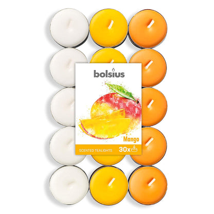 240 Stk Bolsius Duftteelichter 4h Teelicht Alu in drei Farben Duftkerzen - Mango (8x30er)