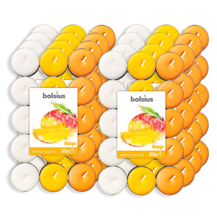 240 Stk Bolsius Duftteelichter 4h Teelicht Alu in drei Farben Duftkerzen - Mango (8x30er)