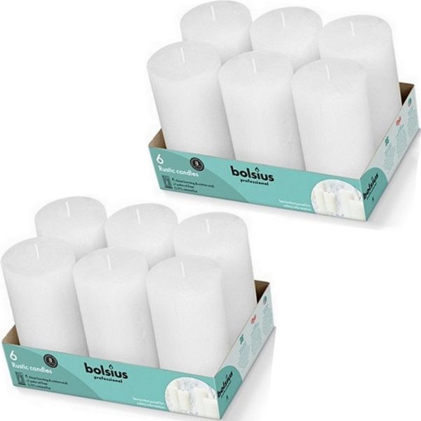 12 Stk Bolsius Rustik Stumpenkerzen 130x68mm - Weiß (2x6er Tray)