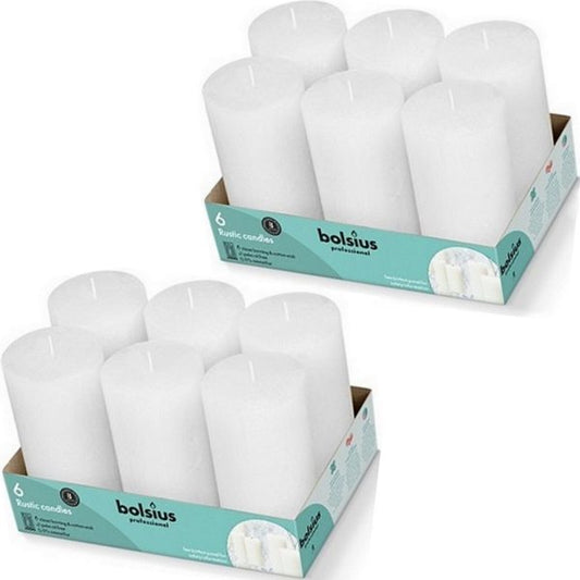 12 Bolsius Rustik Stumpenkerzen 130x68mm - Weiß (2x6er Tray)