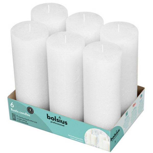 6er Pack Bolsius Professional Rustik Stumpenkerzen 190x68mm - Weiß