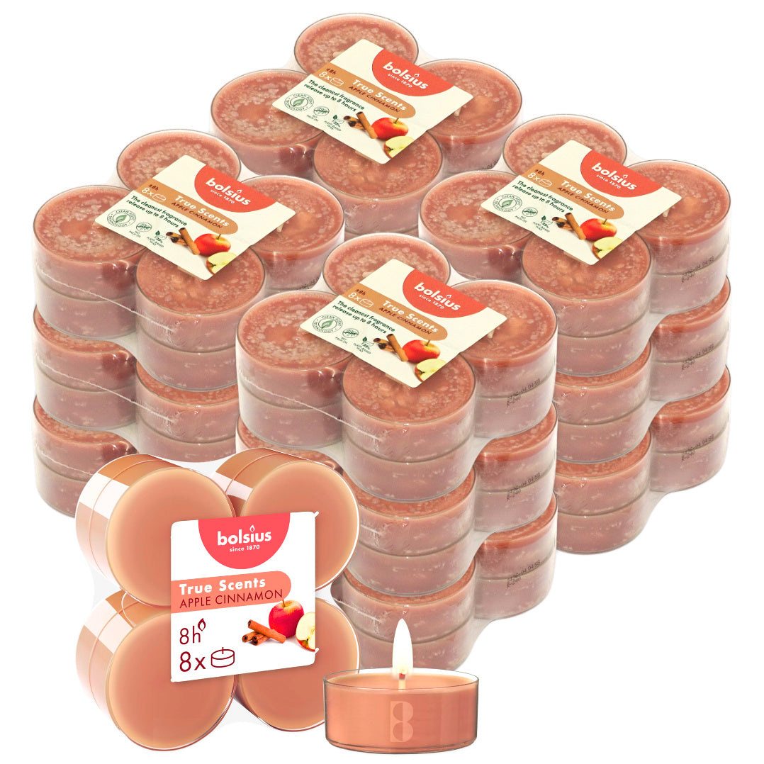96 Stück Bolsius Duft  Maxi Teelichter 8h Acryl Cup Apple-Cinnamon, B-Ware (12x8er)