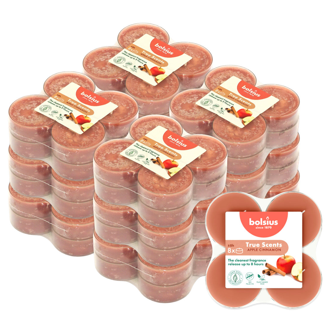 96 Stück Bolsius Duft  Maxi Teelichter 8h Acryl Cup Apple-Cinnamon, B-Ware (12x8er)
