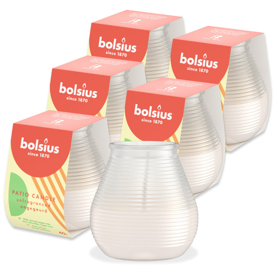6er Set Bolsius Patiolicht Kerzenglas 94x91mm Outdoor Kerze ohne Duft - Milky White