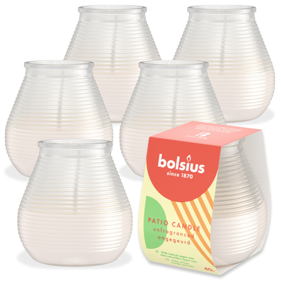 6er Set Bolsius Patiolicht Kerzenglas 94x91mm Outdoor Kerze ohne Duft - Milky White