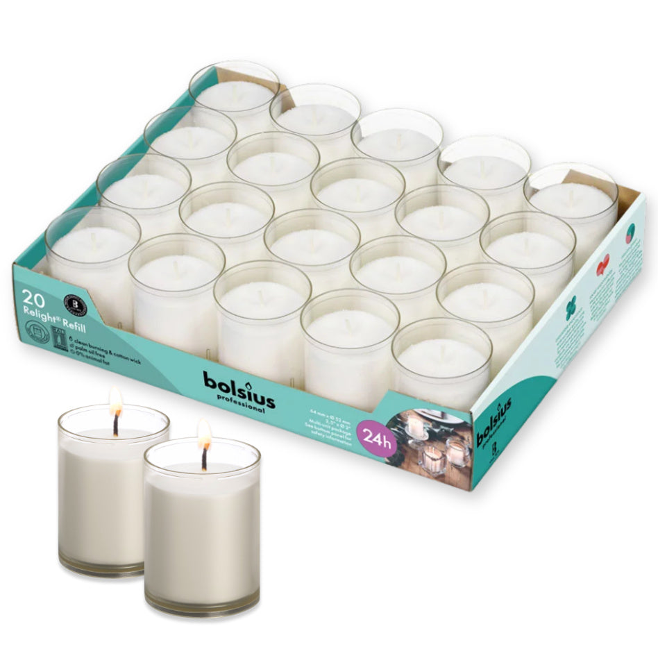 80-tlg. Bolsius Refill Nachfüller Kerzen Acryl Cup 64x52mm Relight klar (4x20er)
