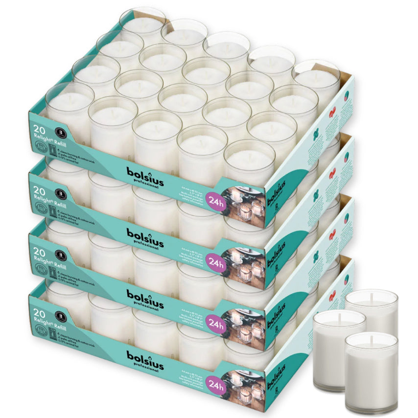 80-tlg. Bolsius Refill Nachfüller Kerzen Acryl Cup 64x52mm Relight klar (4x20er)