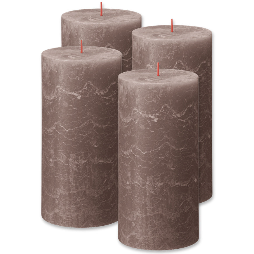 4er Set Bolsius XXL Rustik Stumpenkerzen 200x100mm Rustic Shine Kerzen - Taupe