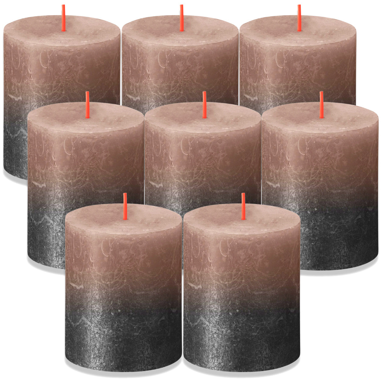 8 Stk Bolsius Rustik Stumpenkerzen 80x68mm cremiges Karamell + Anthrazit Metallic (2x4er)
