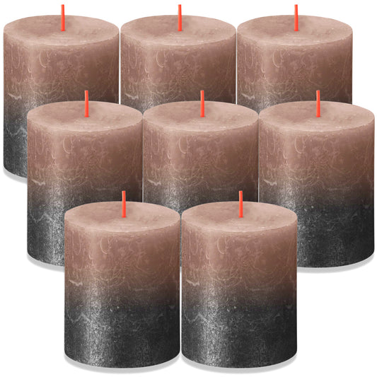 8 Bolsius Rustik Stumpenkerzen 80x68mm cremiges Karamell + Anthrazit Metallic (2x4er)