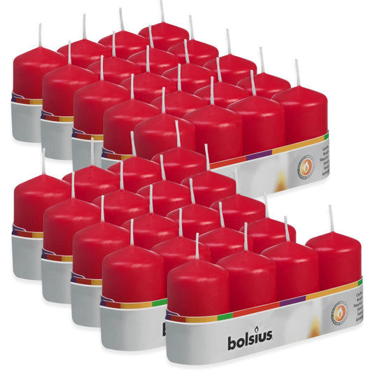 40 Stk (10 x 4er) Bolsius Stumpenkerzen 60x40mm kleine Blockkerzen glatt - Rot
