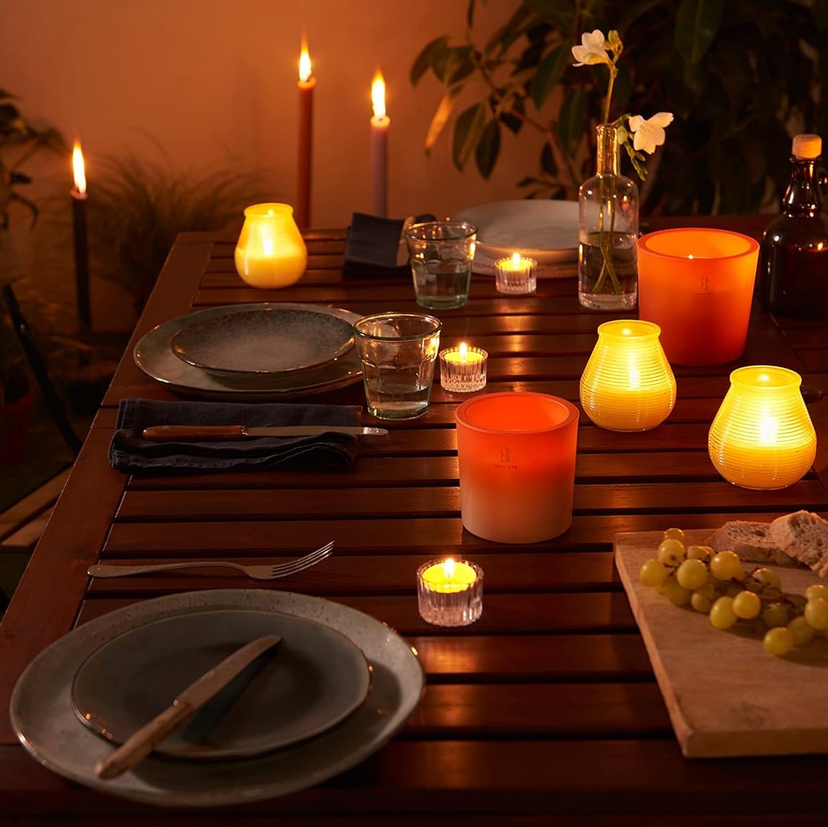 6er Set Bolsius Summer Nights Outdoor Kerzengläser 90x80mm Holzdocht Terrakotta-Creme