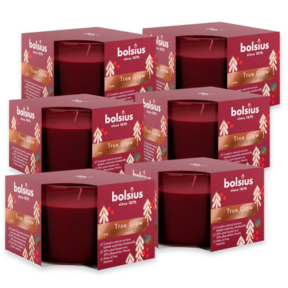 6er Set Bolsius True Glow Duftgläser 90x63mm Duftkerzen Kerzenglas - Winter Spices rot