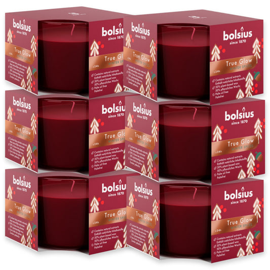 6er Set Bolsius True Glow Duftgläser 90x63mm Duftkerzen Kerzenglas - Winter Spices rot