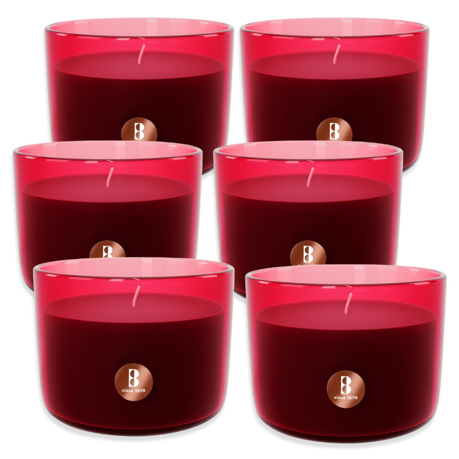 6er Set Bolsius True Glow Duftgläser 90x63mm Duftkerzen Kerzenglas - Winter Spices rot