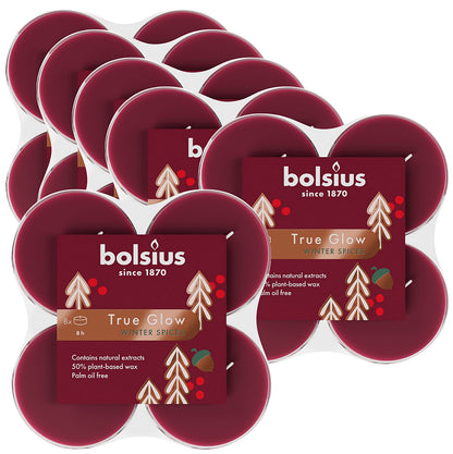 48 Stk Bolsius Duft True Glow Maxi Teelichter 8 h Acryl Cup Winter Spieces rot (6x8er)