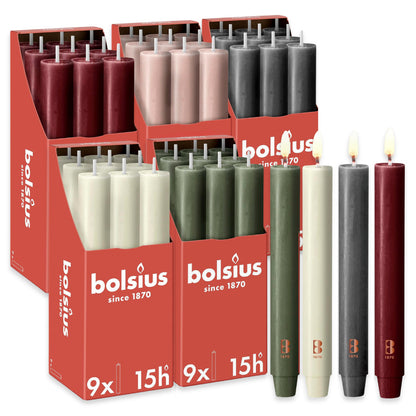 18 Stk Bolsius Rustik XL Stabkerzen 230x30mm Tafelkerzen durchgefärbt mit Zapfenfuß