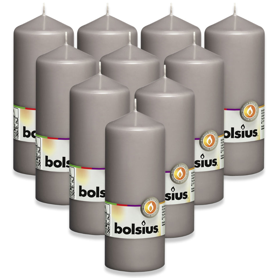 10 Stück Bolsius Stumpenkerzen 150x58mm Blockkerzen glatt - Warmes Grau