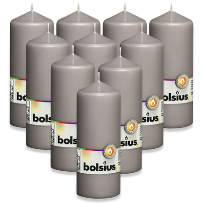 10 Stk Bolsius Stumpenkerzen 150x58mm Blockkerzen glatt - Warmes Grau