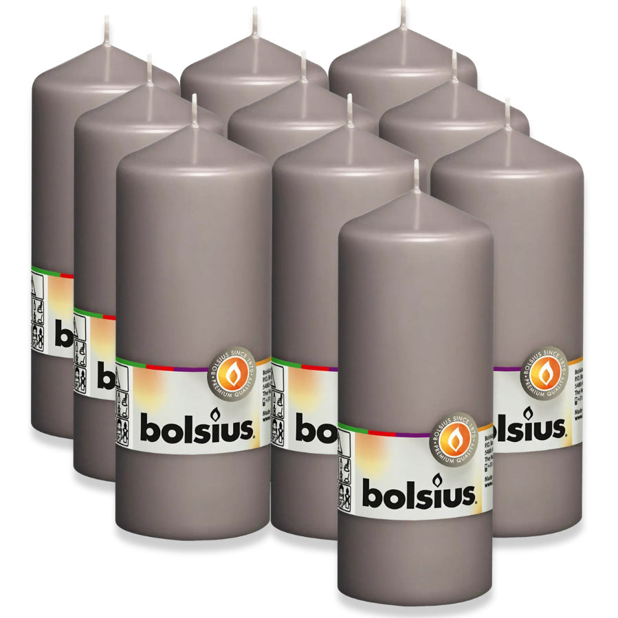 10 Stück Bolsius Stumpenkerzen 150x58mm Blockkerzen glatt - Warmes Grau