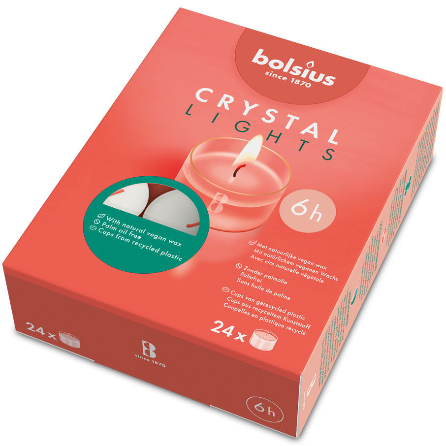 144 Bolsius Crystal Lights Teelichte 6 Stunden Acryl Cup klar (6x24er)