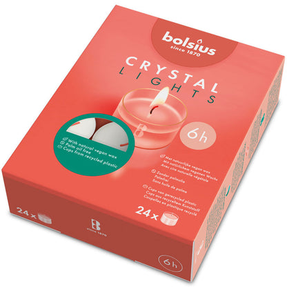 144 Bolsius Crystal Lights Teelichte 6 Stunden Acryl Cup klar (6x24er)