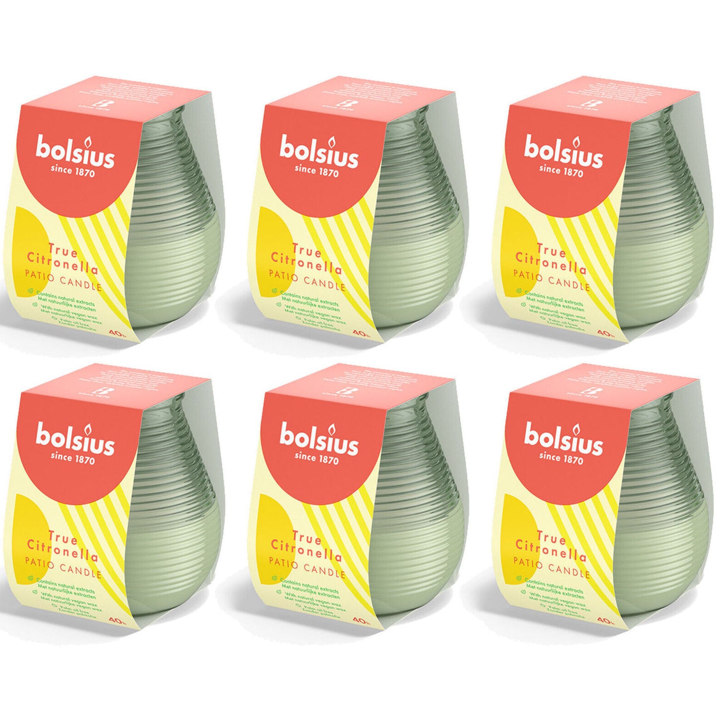 6 Bolsius Citronella Patiolicht Kerzenglas 94x91mm Windlicht Outdoor Duftgläser (6 Stück)