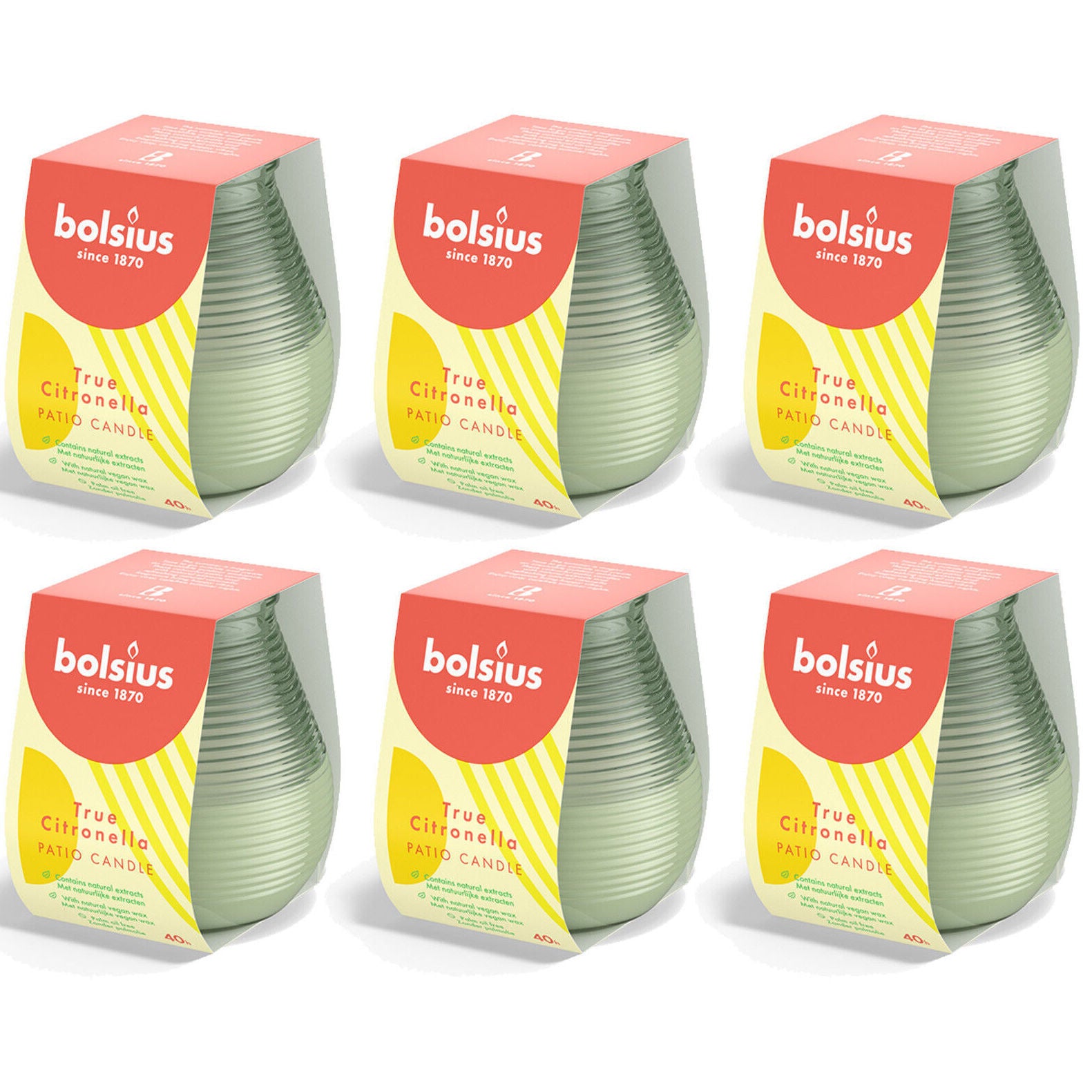 6er Set Bolsius Citronella Patiolicht Kerzenglas 94x91mm Windlicht Outdoor Duftgläser