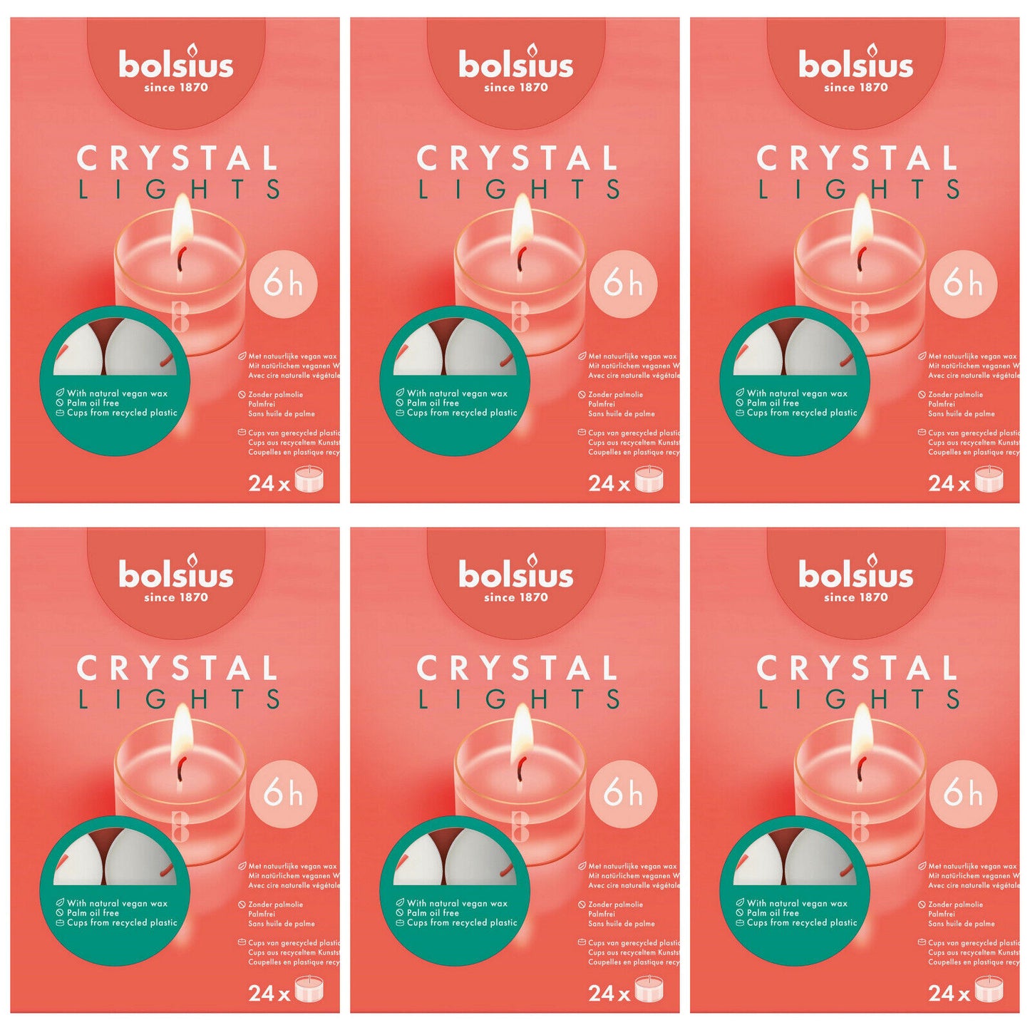 144 Bolsius Crystal Lights Teelichte 6 Stunden Acryl Cup klar (6x24er)